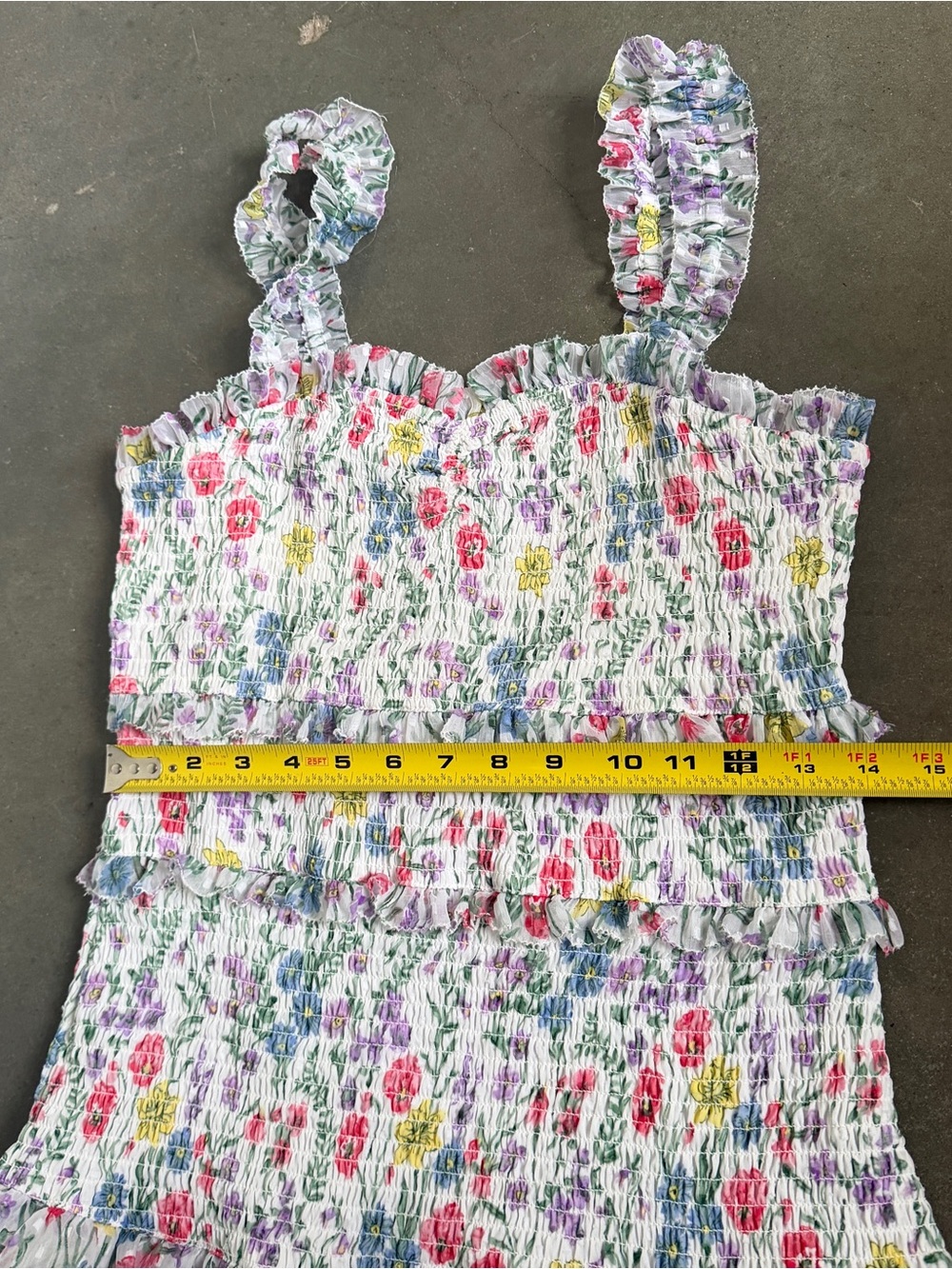 SAYLOR Floral Smocked Tiered Dress White Pink & Yellow Floral Ruffle Small - Picture 8 of 14